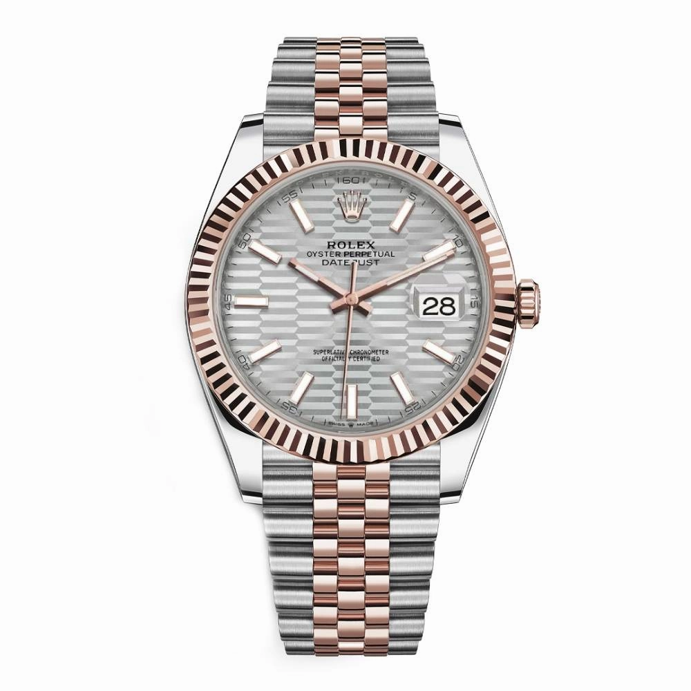 2024 Never Worn Rolex Datejust 41mm - Ref: 126331 - Silver Fluted Motif Dial Two Tone Stainless Steel & 18K Rose Gold Jubilee Bracelet Men's Watch