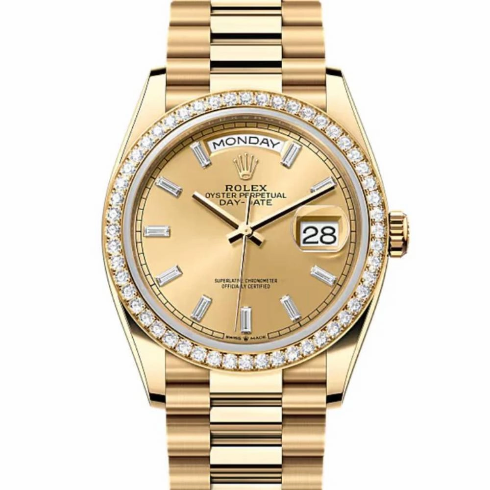 2024 Release Rolex Day-Date 36mm - Ref: 128348rbr-0080 - Champagne Diamond Dial & Diamond Bezel, 18K Yellow Gold Diamond Presidential Bracelet Watch