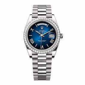 2024 Release Rolex Day-Date 40 mm | 18k white gold President bracelet | Blue ombr dial Diamond bezel | Men's Watch 228349RBR