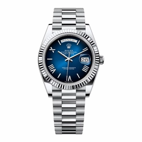 2024 Release Rolex Day-Date 40 mm | 18k white gold President bracelet | Blue ombr dial Fluted bezel | Men's Watch 228239