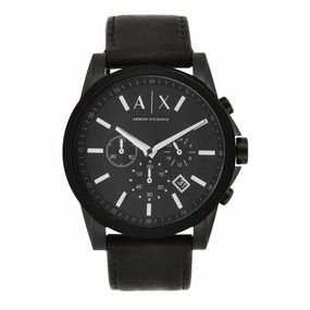 Armani Exchange Men's Black Chronograph Watch with Leather Band AX2098