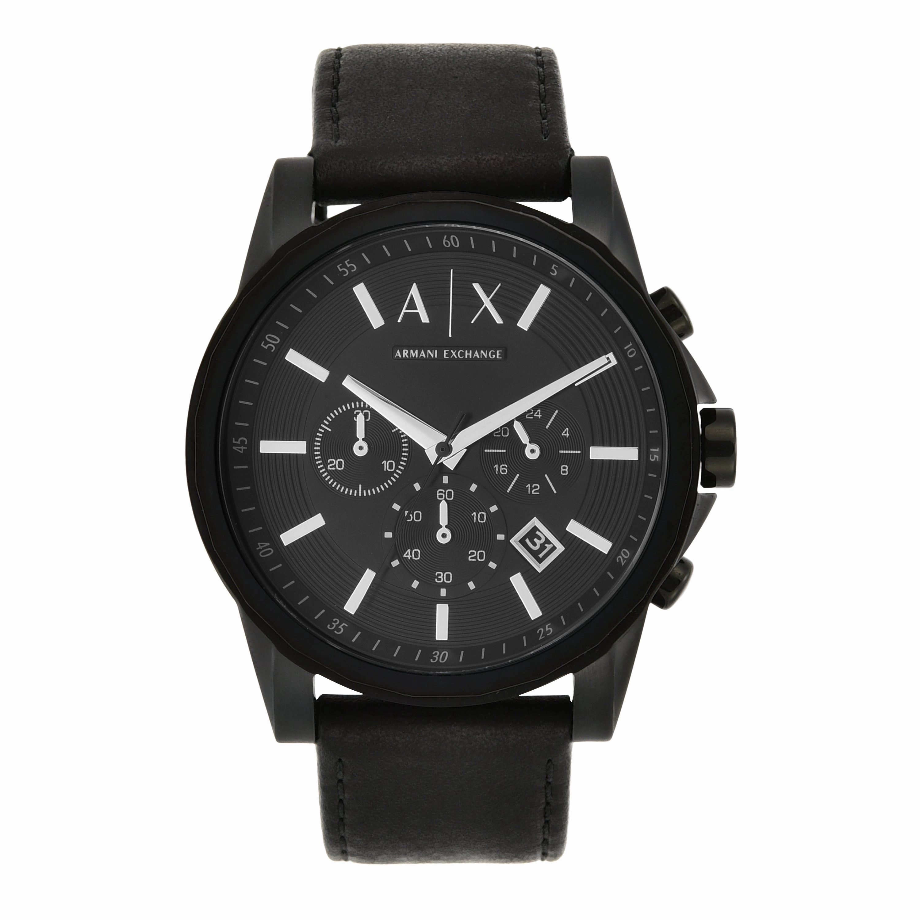 Armani Exchange Men's Black Chronograph Watch with Leather Band AX2098
