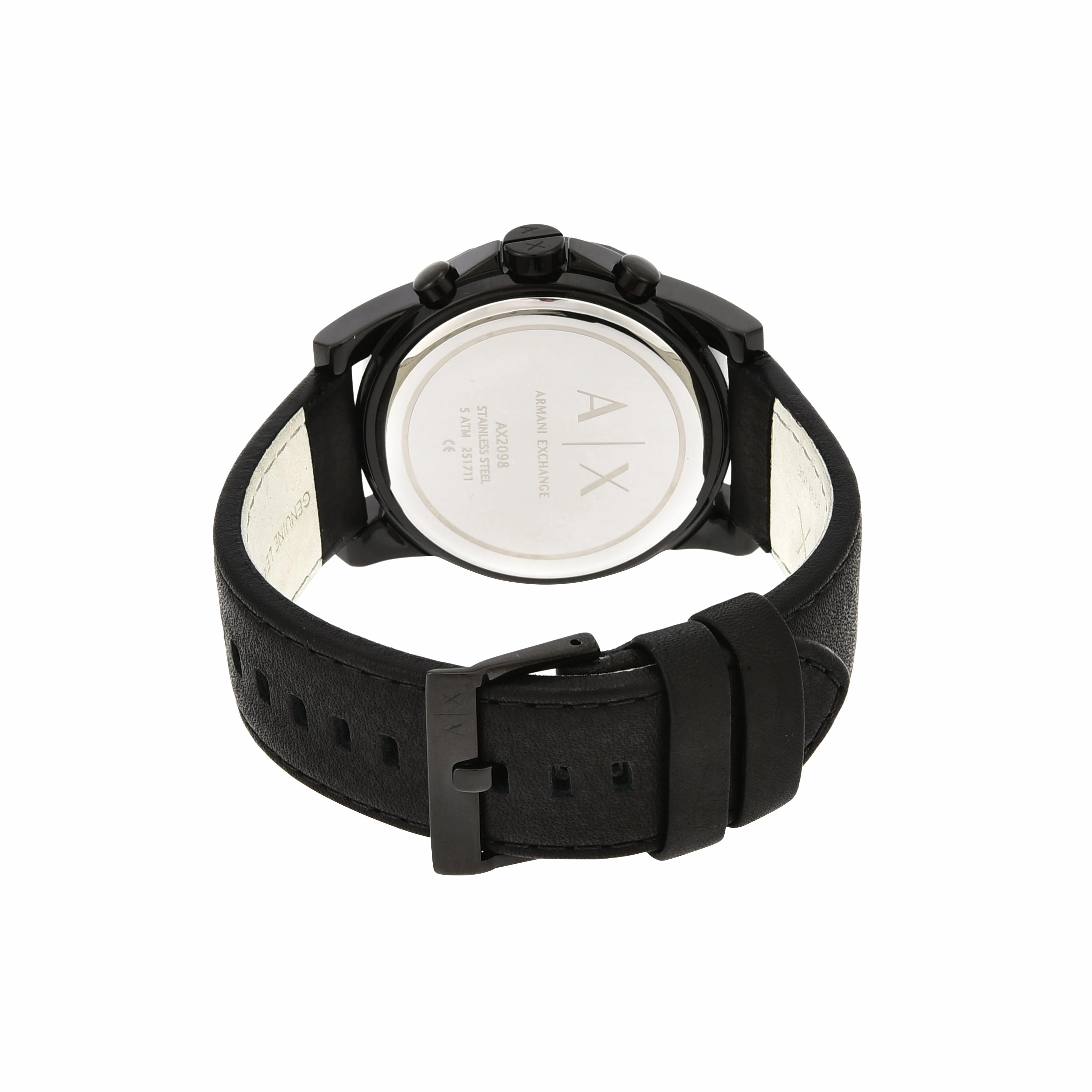 Armani Exchange Men's Black Chronograph Watch with Leather Band AX2098