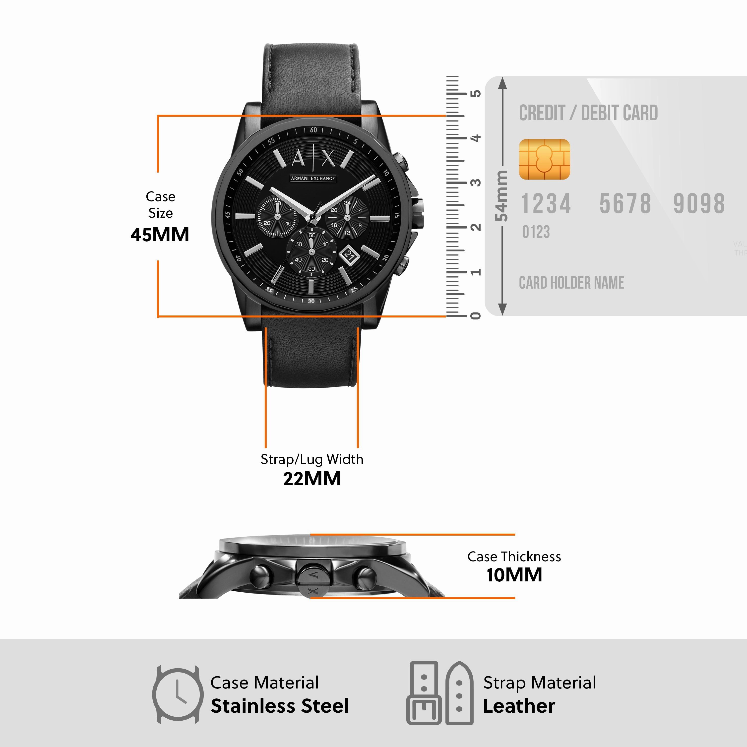 Armani Exchange Men's Black Chronograph Watch with Leather Band AX2098