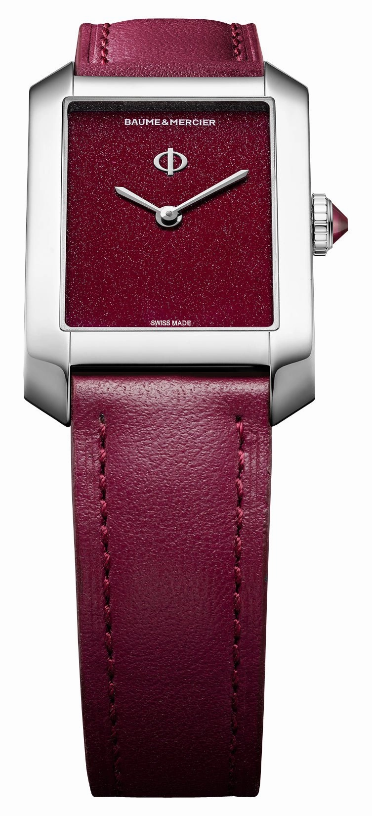 Baume & Mercier Hampton Stainless Steel Burgundy Dial Burgundy Leather Strap Quartz Womens Watch M0A10673