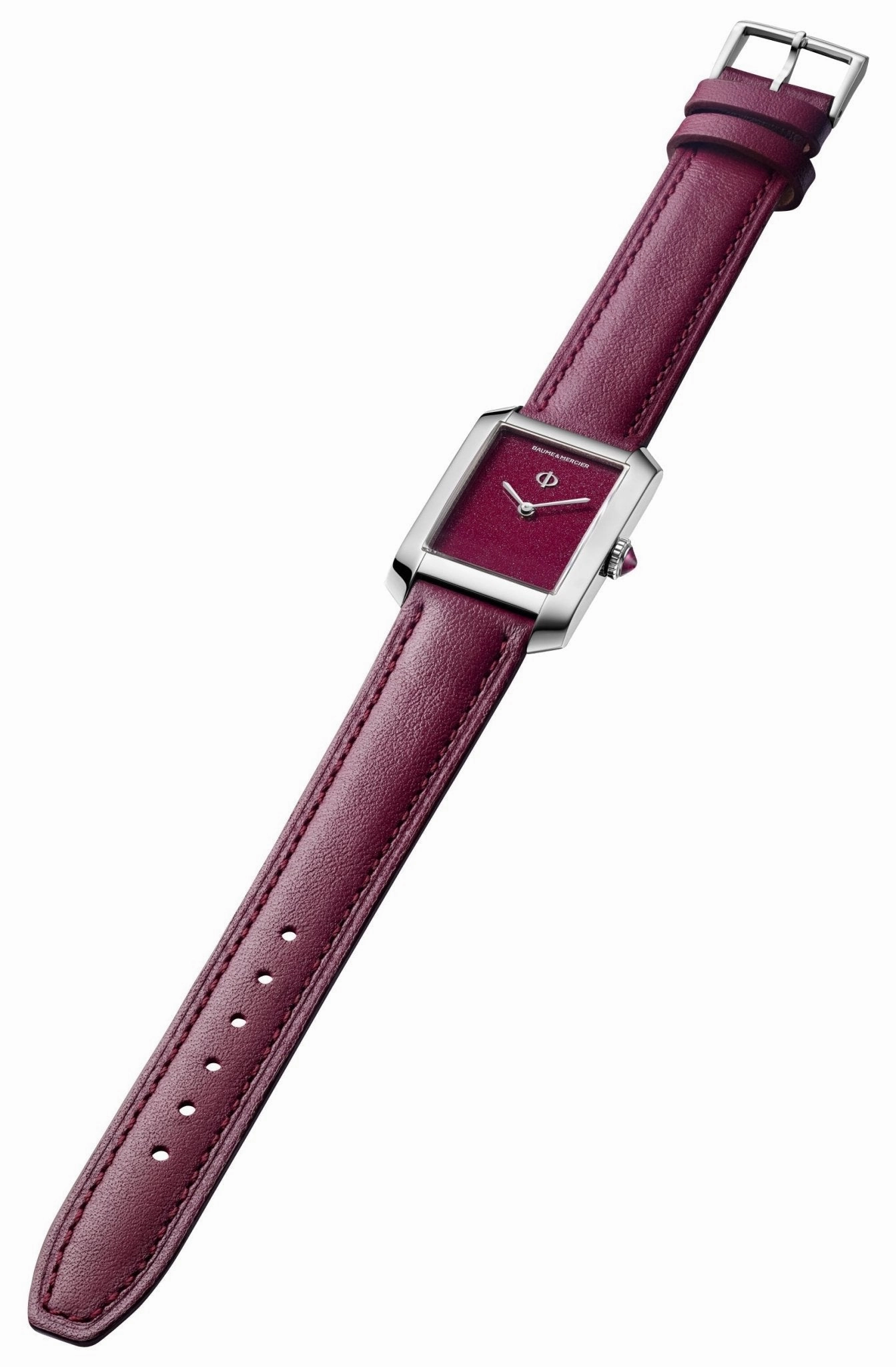 Baume & Mercier Hampton Stainless Steel Burgundy Dial Burgundy Leather Strap Quartz Womens Watch M0A10673