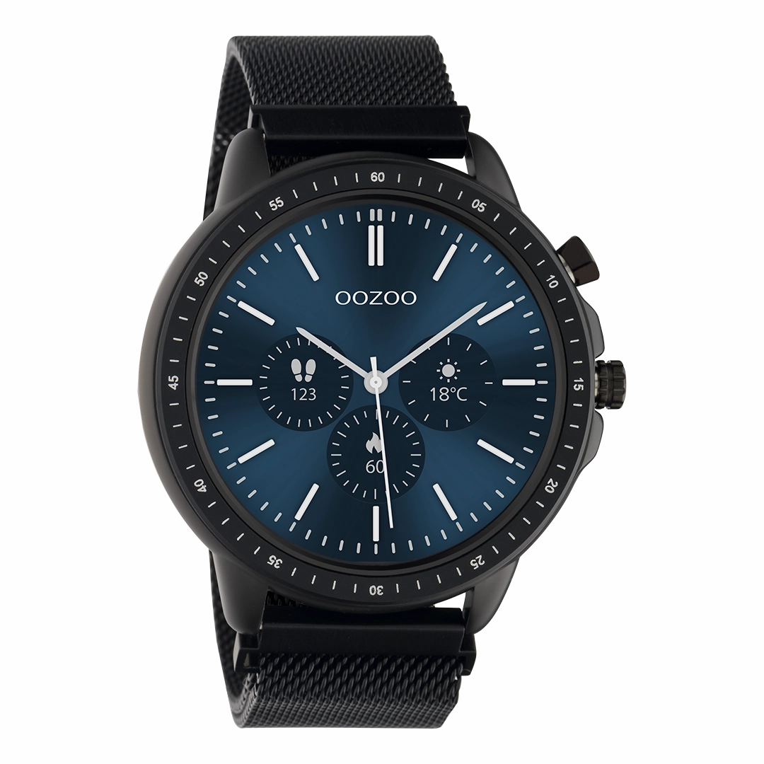 Black OOZOO smartwatch with black metal mesh bracelet - Q00309