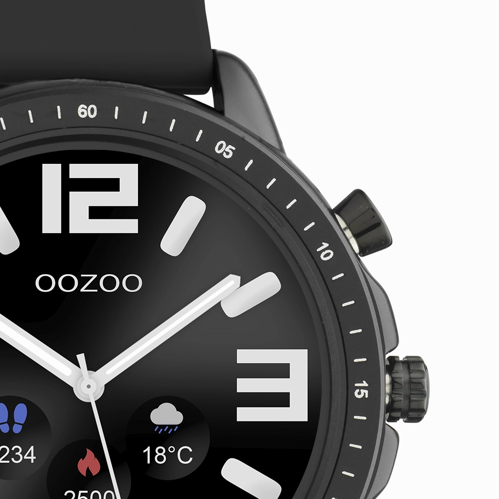 Black OOZOO smartwatch with black rubber strap - Q00304
