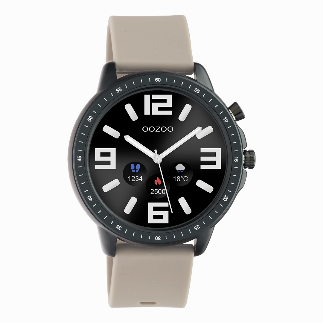 Black OOZOO smartwatch with taupe rubber strap - Q00330
