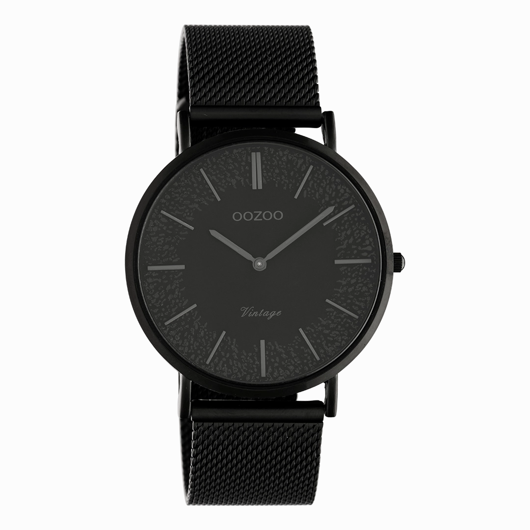 Black OOZOO watch with black metal mesh bracelet - C20144