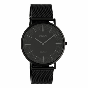 Black OOZOO watch with black metal mesh bracelet - C20144