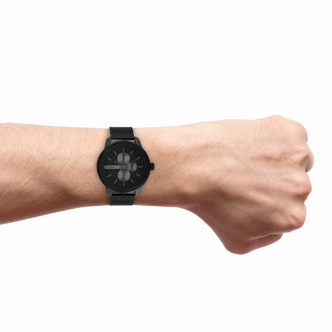 Black OOZOO watch with metal mesh bracelet - C11019