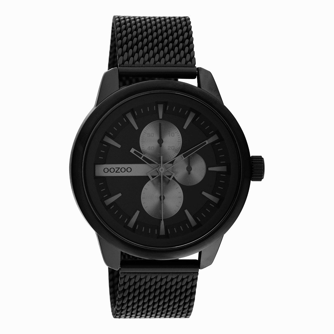 Black OOZOO watch with metal mesh bracelet - C11019