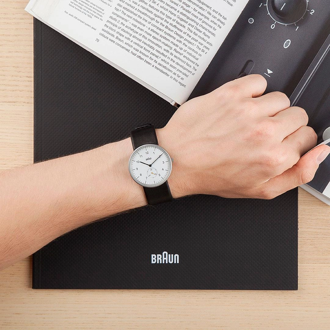 BN0024 Braun gents classic watch - white dial and black leather strap