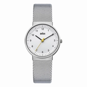 BN0031 Braun ladies classic watch - white dial and silver mesh bracelet