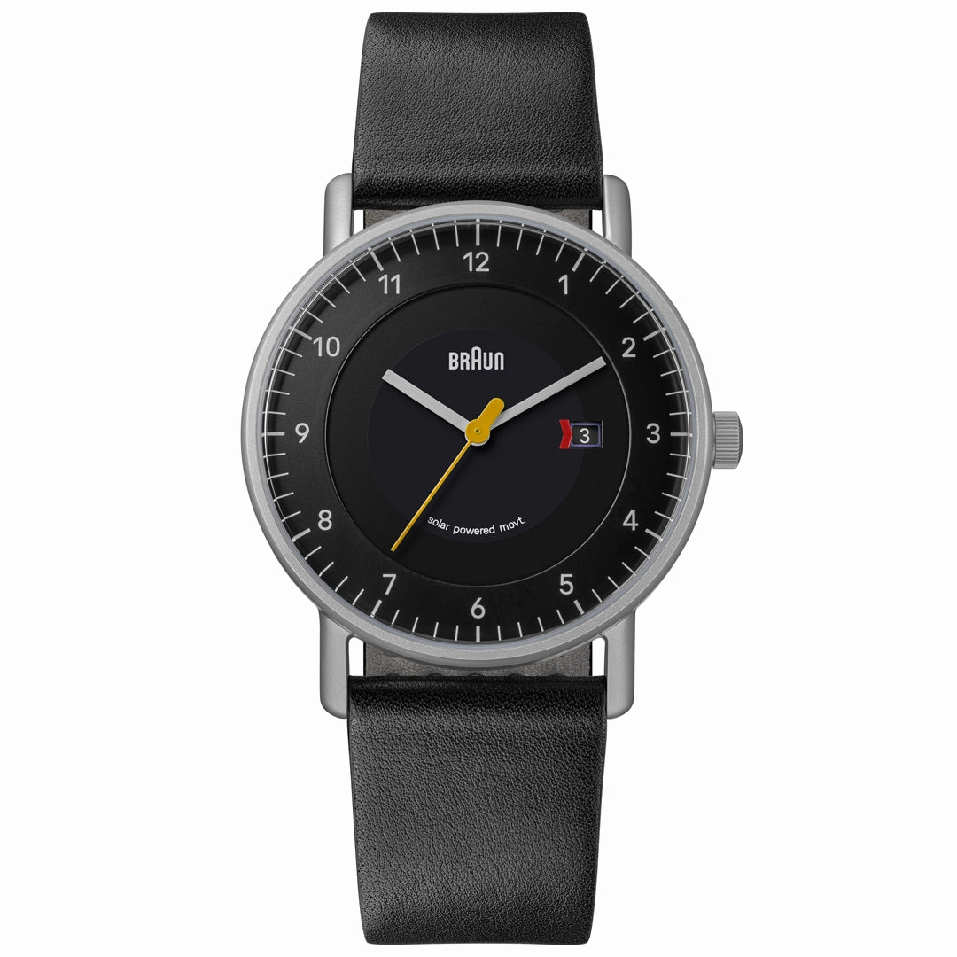 BN0301 Braun gents solar watch - black dial and black leather strap