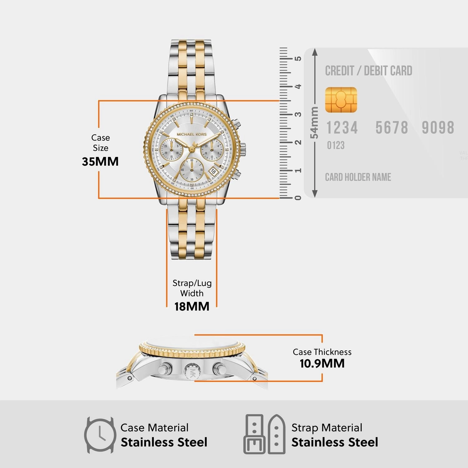 Bryant Women Quartz White Dial Chronograph Stainless Steel Watch MK7532
