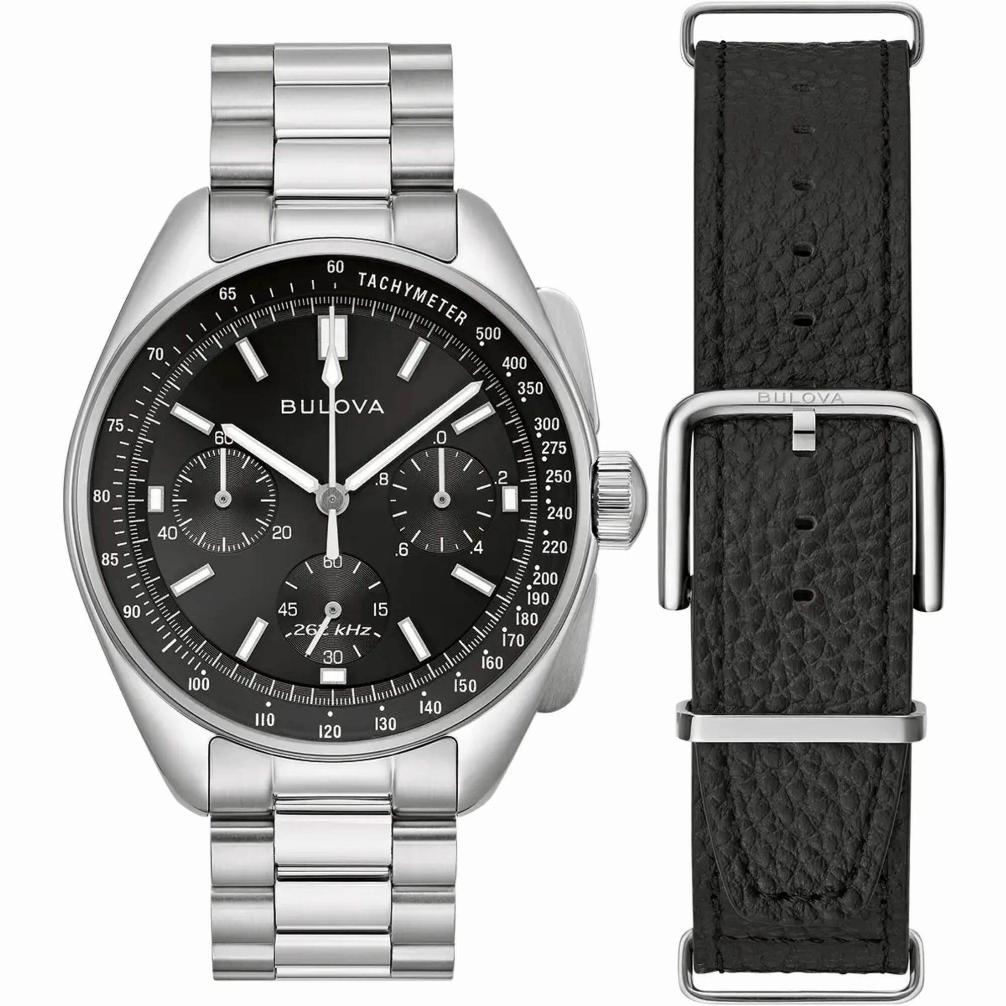 Bulova Men's Watch - Lunar Pilot Quartz Chronograph Black Dial Bracelet | 96K111