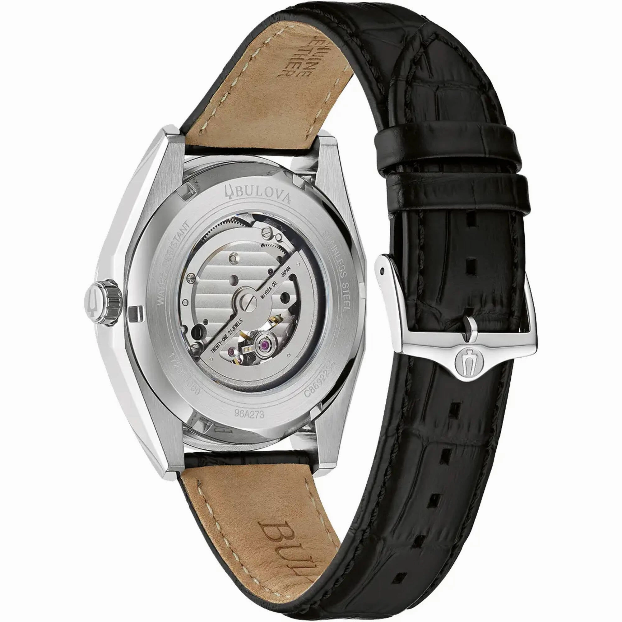 Bulova Men's Watch - Surveyor Open Heart Black and Silver Tone Dial Strap | 96A273