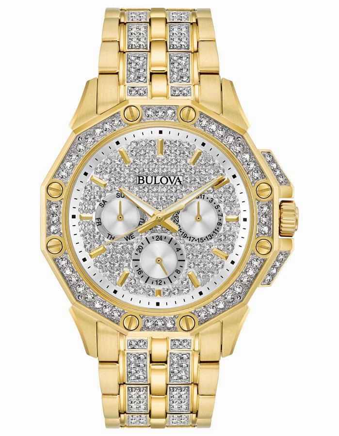 Bulova Swarovski Crystal Mens Watch - Gold-Tone - Bracelet - Pave Dial