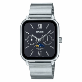 Casio Analogue Moon Phase Black Dial Stainless Steel Watch MTPM305D-1A2