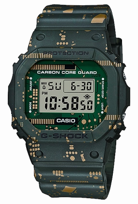 Casio G-Shock 5600 Carbon Core Guard Structure Lineup Circuit Board Print Matte Dark Green Resin Band Watch DWE5600CC-3D DWE-5600CC-3D DWE-5600CC-3