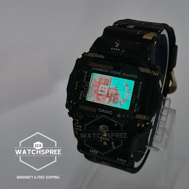 Casio G-Shock 5600 Carbon Core Guard Structure Lineup Circuit Board Print Matte Dark Green Resin Band Watch DWE5600CC-3D DWE-5600CC-3D DWE-5600CC-3