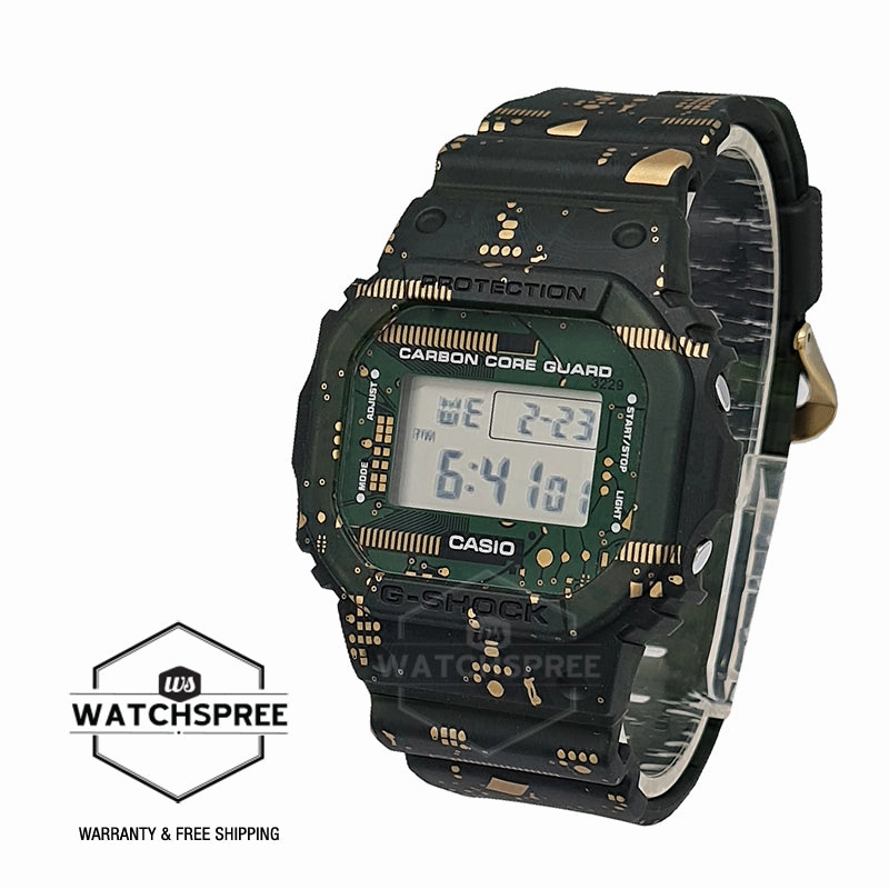 Casio G-Shock 5600 Carbon Core Guard Structure Lineup Circuit Board Print Matte Dark Green Resin Band Watch DWE5600CC-3D DWE-5600CC-3D DWE-5600CC-3