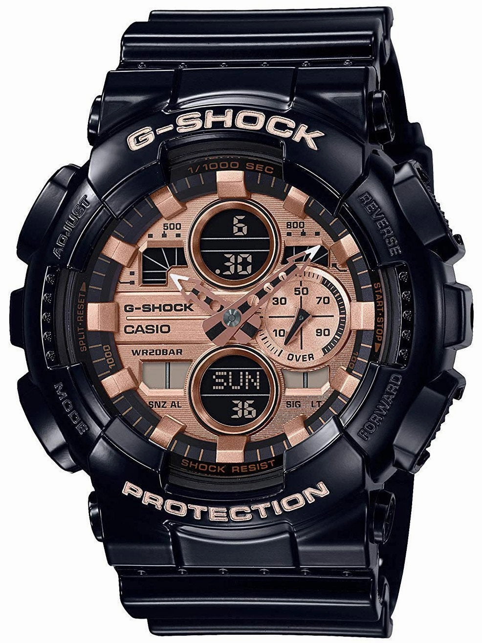Casio G-Shock GLOSSY GOLD Mens Ana-Digi Black/Rose Gold Watch GA140GB-1A2