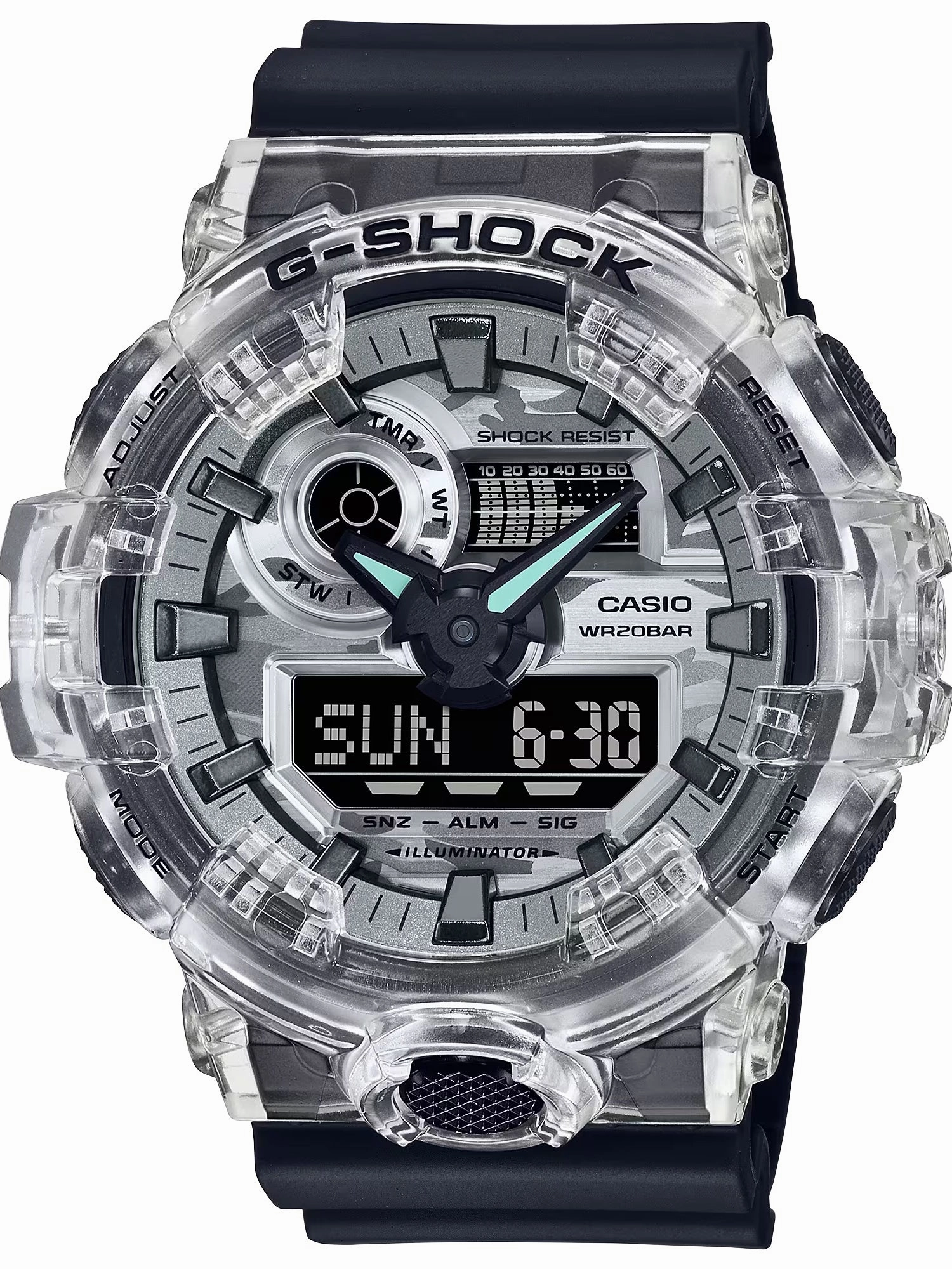 Casio G-Shock TRANSPARENT CAMO Mens Ana-Digi Sports Watch GA700SKC-1A