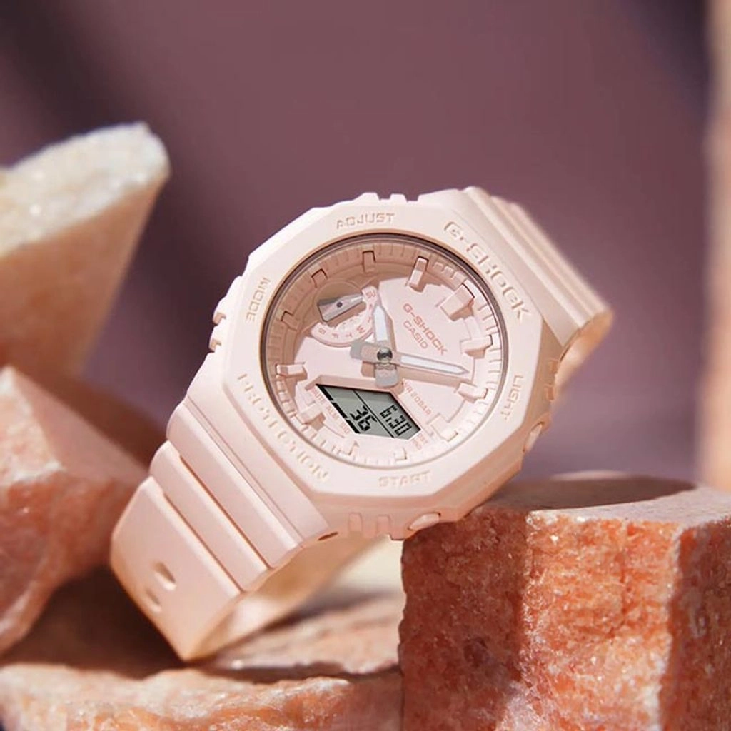 Casio GMA-S2100BA-4ADR Women Leather G-Shock Analog Digital Pink Dial