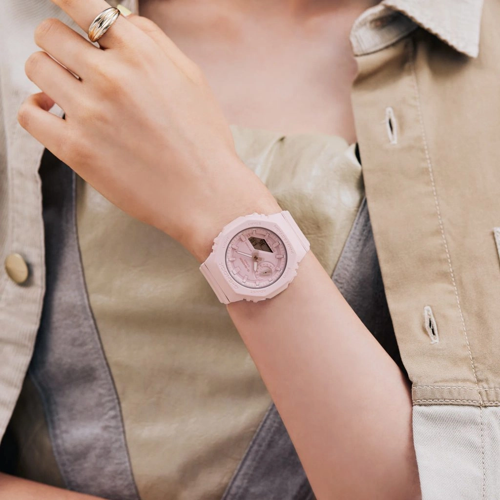 Casio GMA-S2100BA-4ADR Women Leather G-Shock Analog Digital Pink Dial