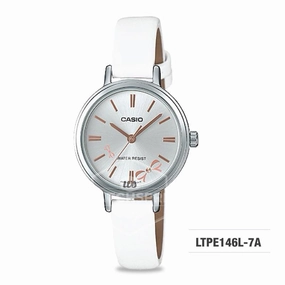 Casio Ladies' Fashion Standard Analog White Leather Strap Watch LTPE146L-7A LTP-E146L-7A