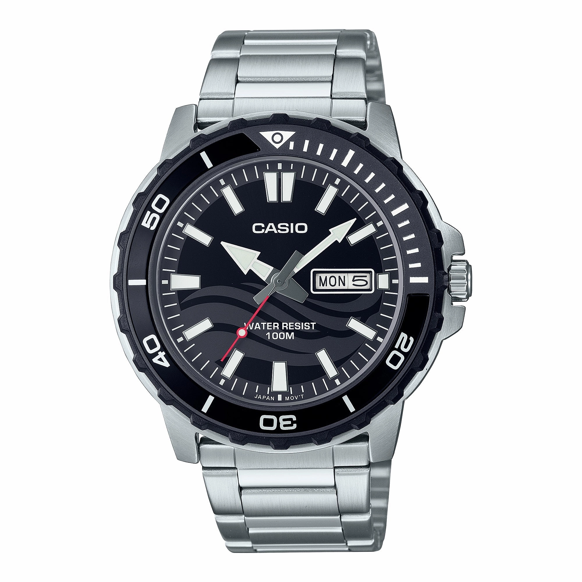 Casio Men's Analog Sporty Stainless Steel Band Watch MTD125D-1A1 MTD-125D-1A1