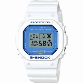 Casio Men's Watch - G-Shock Chronograph Grey Dial White Resin Strap | DW5600WB-7