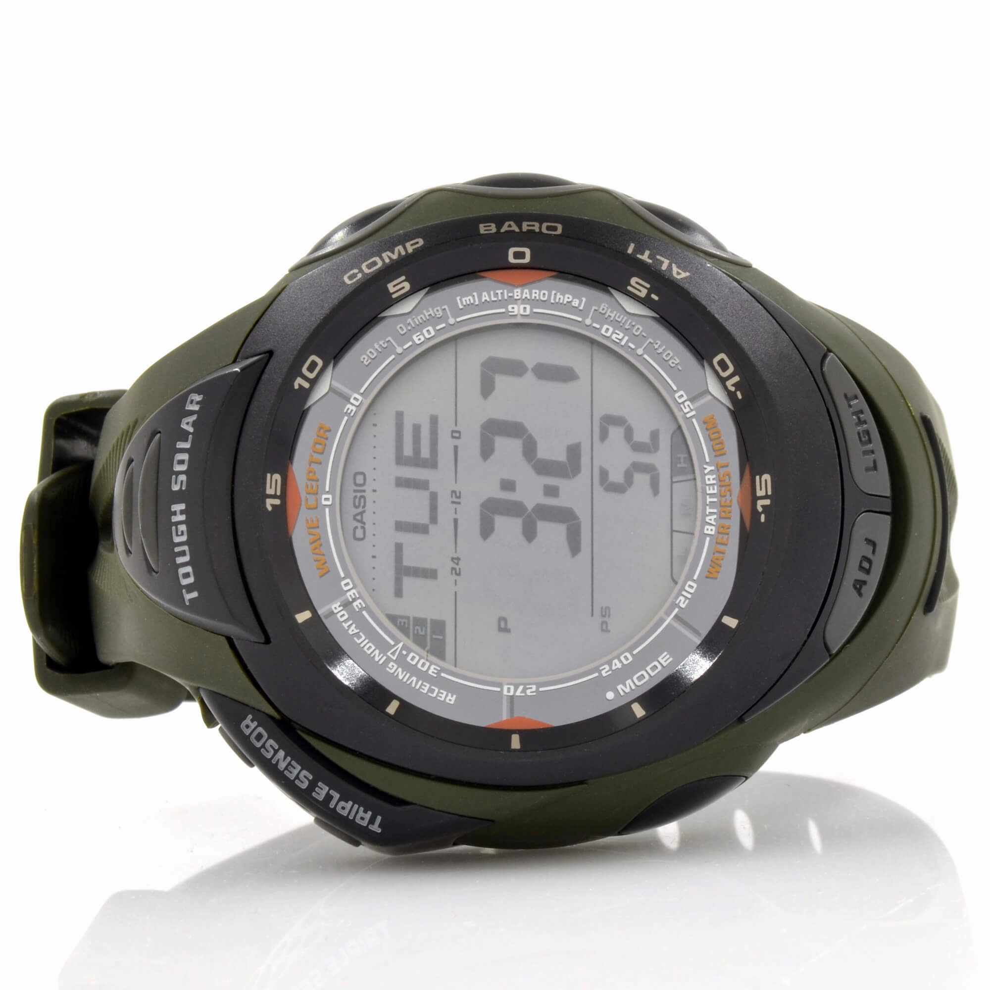 Casio Men's Watch - Pathfinder Digital Compass Green Resin Strap Digital | PAW1200-3V