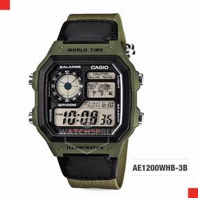 Casio Standard Digital Sport Green Cloth Band Watch AE1200WHB-3B