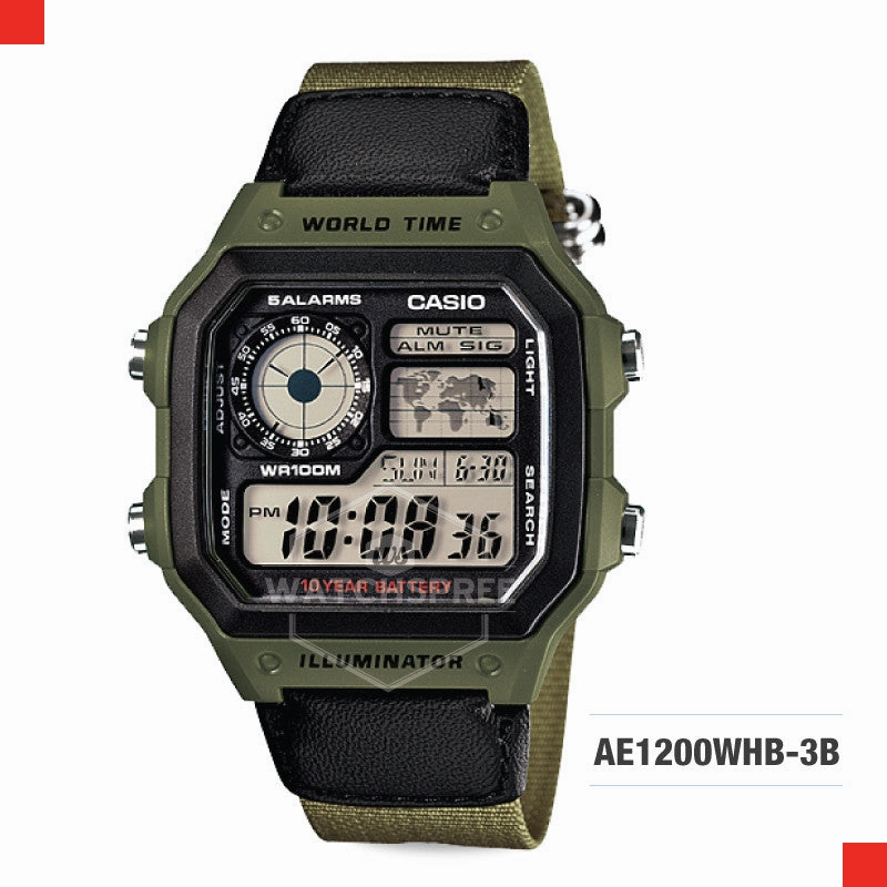 Casio Standard Digital Sport Green Cloth Band Watch AE1200WHB-3B