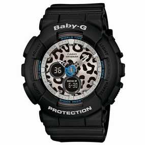 Casio Women's Baby-G Leopard Print Dial World Time Black Resin Ana-Digi Watch | BA120LP-1A