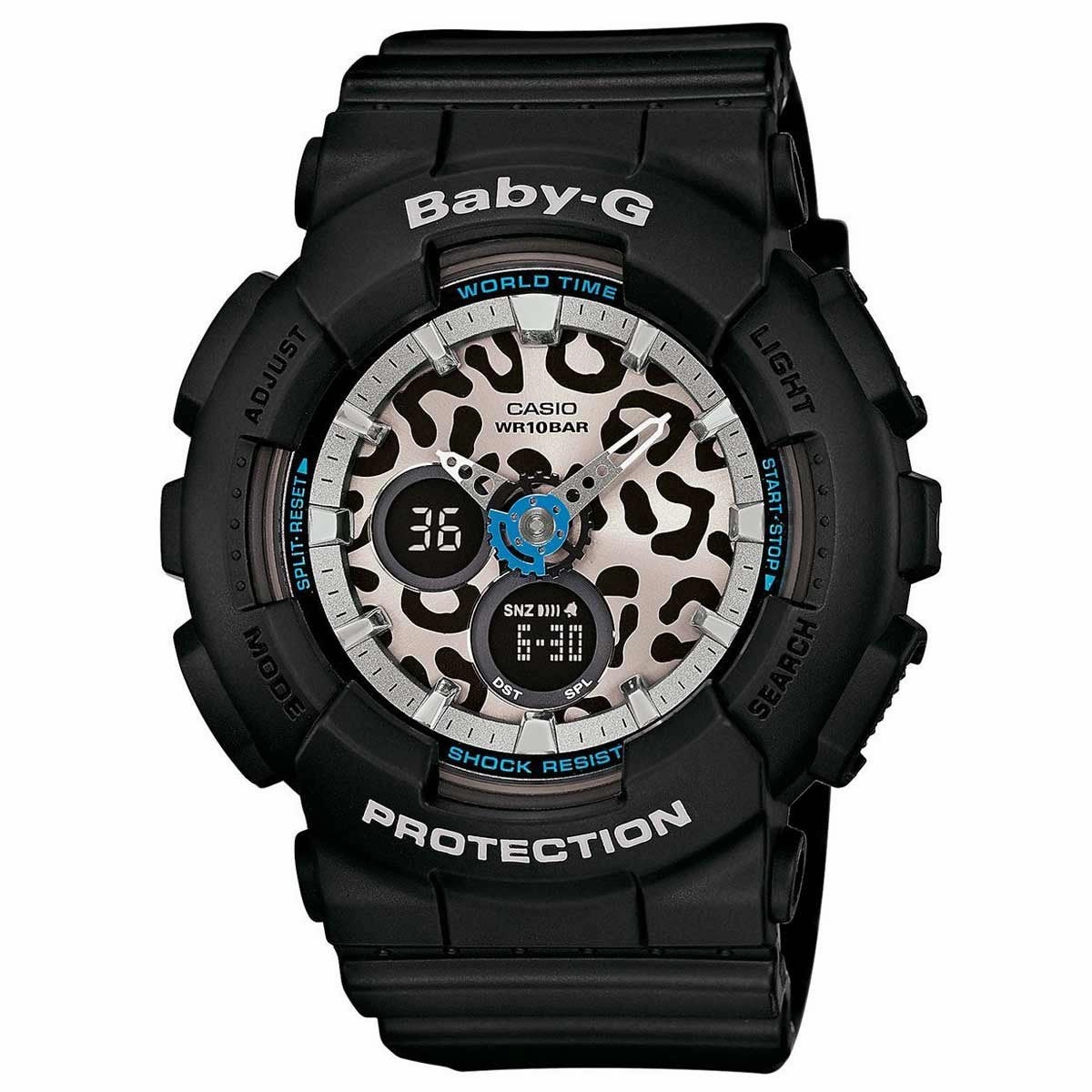 Casio Women's Baby-G Leopard Print Dial World Time Black Resin Ana-Digi Watch | BA120LP-1A