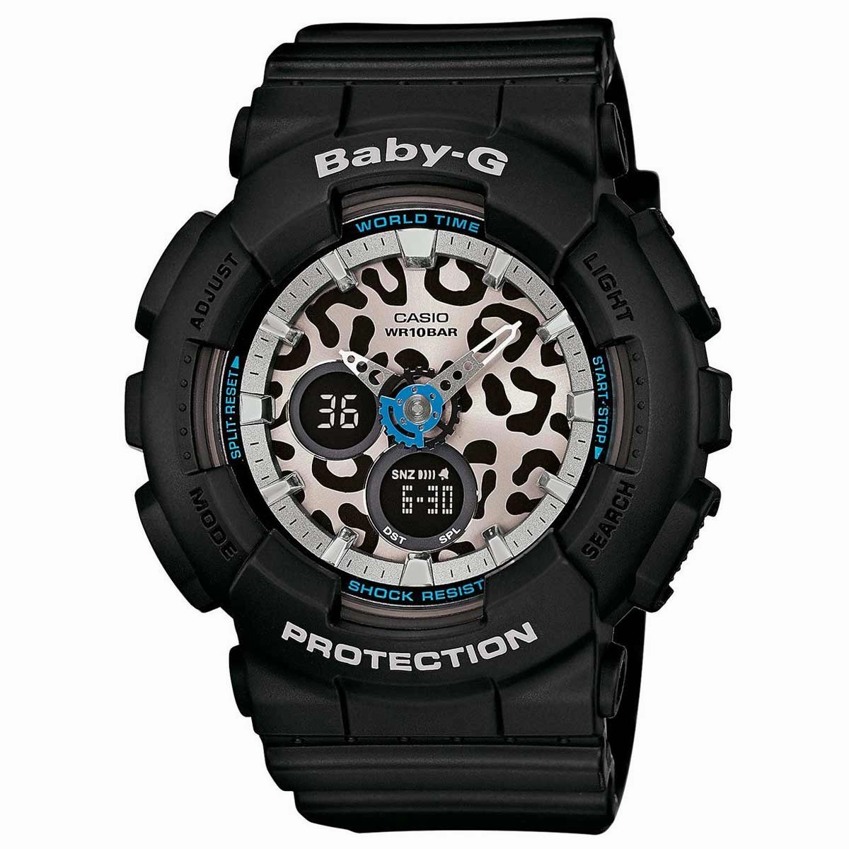 Casio Women's Baby-G Leopard Print Dial World Time Black Resin Ana-Digi Watch | BA120LP-1A