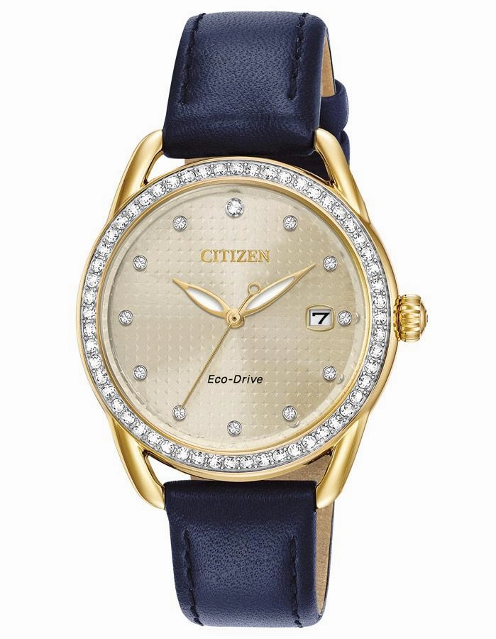 Citizen DRIVE LTR Womens Watch - Crystals - Gold-Tone - Blue Strap - Date