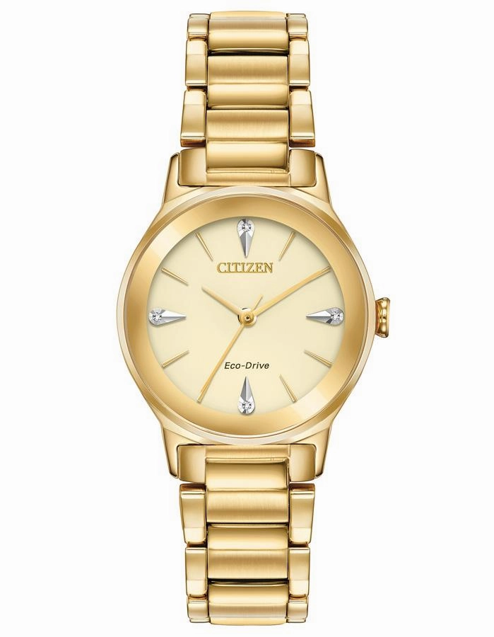 Citizen Eco-Drive Axiom Women's - Gold-Tone - Diamonds - Champagne Dial-Bracelet