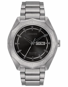 Citizen Eco-Drive Mens Super Titanium Watch - Bracelet - Black Dial - Date
