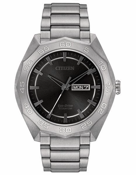 Citizen Eco-Drive Mens Super Titanium Watch - Bracelet - Black Dial - Date