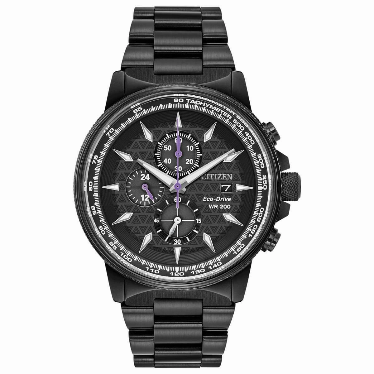 Citizen Men's Eco Drive Watch - Black Panther Chronograph Black Bracelet | CA0297-52W