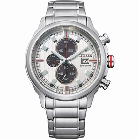 Citizen Men's Watch - Eco Drive Chrono White and Black Dial SS Bracelet | CA0738-83A