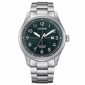 Citizen Men's Watch - Eco-Drive Green Dial Silver Titanium Bracelet | BM7570-80X