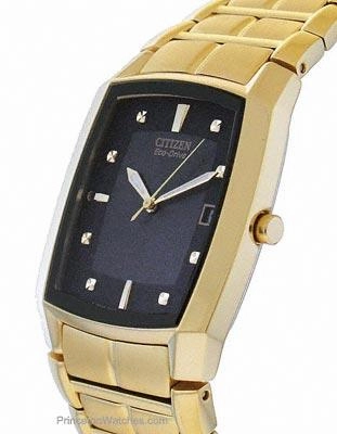 Citizen Mens Eco-Drive - Gold-Tone - Black Dial - Bracelet - Date