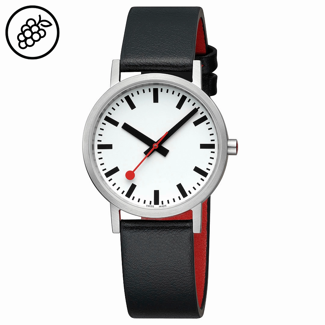 Classic, Brushed Steel, 36 mm, Black Vegan Watch